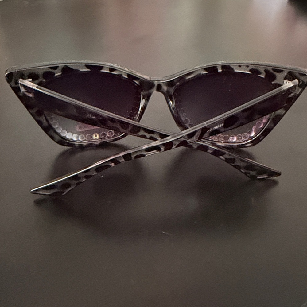 Leopard/black Iridescent Crystal-Trim Cat Eye Women’s Sunglasses - Picture 3 of 5